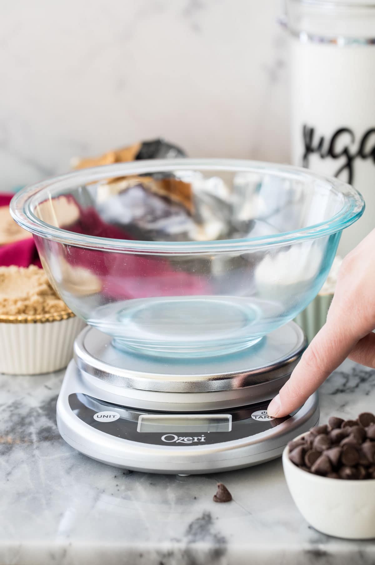 pressing power button on kitchen scale