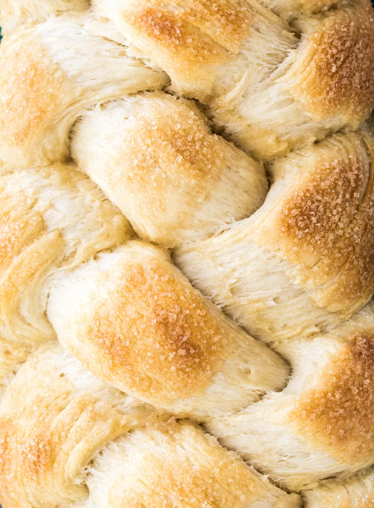 close up of braided sweet bread