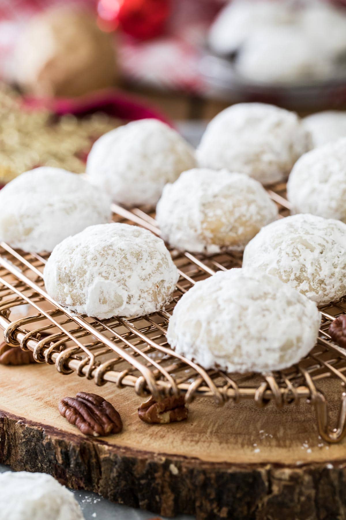 russian tea cakes on gold wire cooling rack