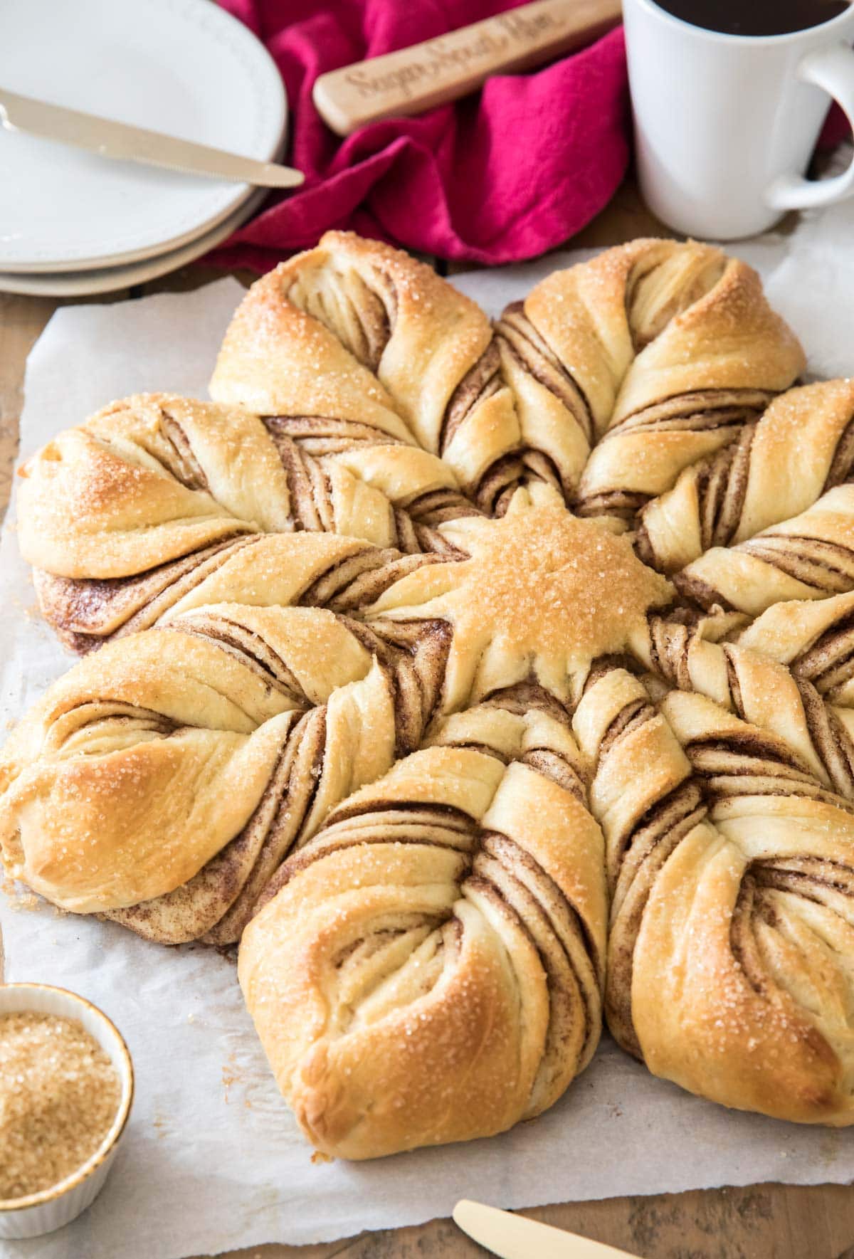 Star bread on parchment paper