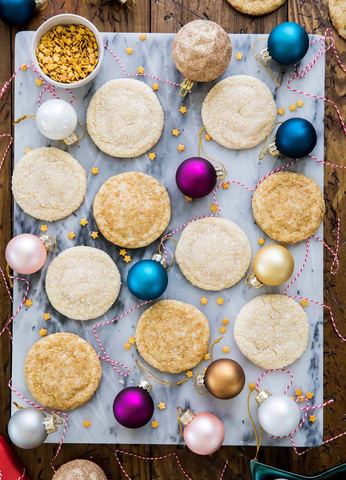 overhead of many cookies on marble