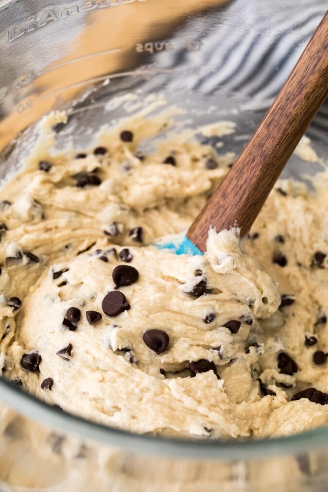 chocolate chip cookie dough in a bowl