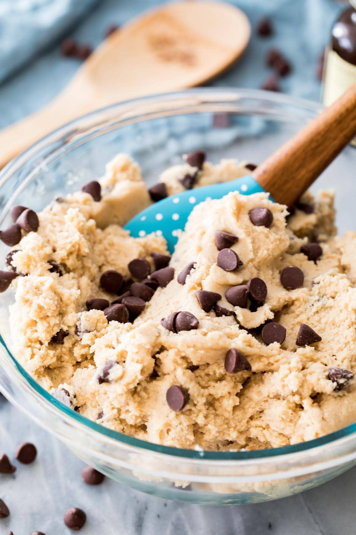 cookie dough in glass bowl