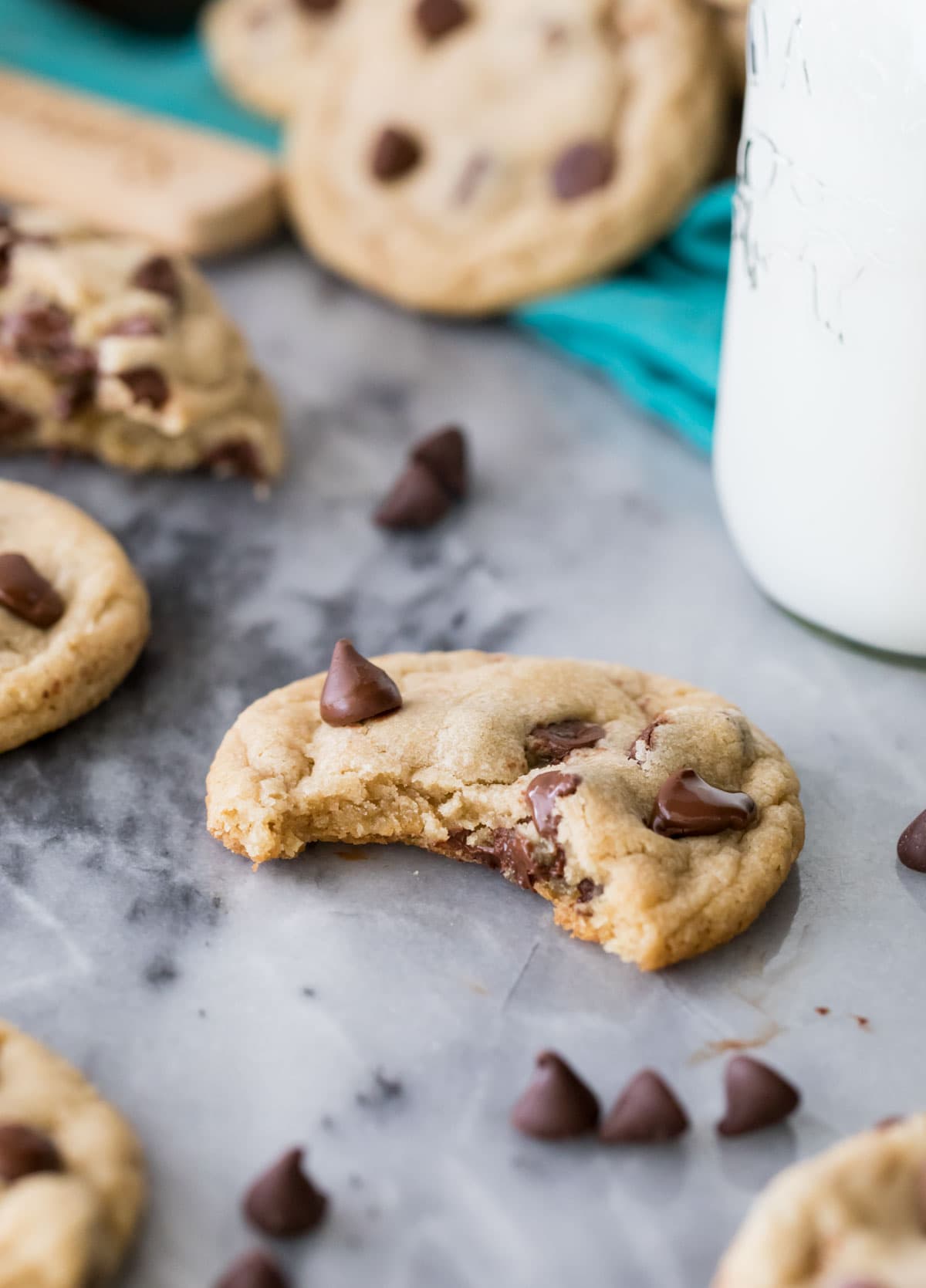 eggless chocolate chip cookie, missing a bite