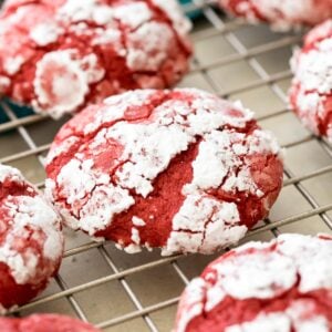 red velvet cookies on cooling rack