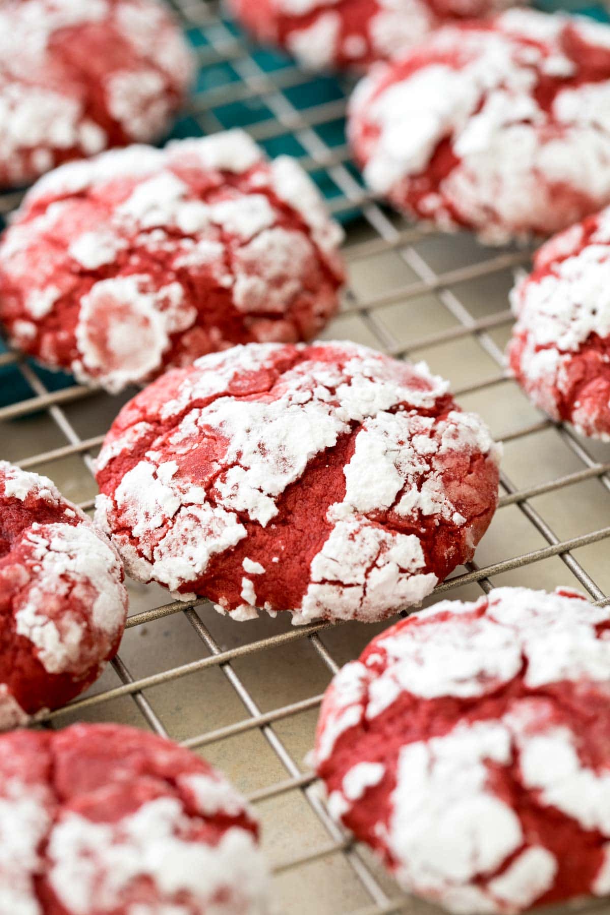 red velvet cookies on cooling rack