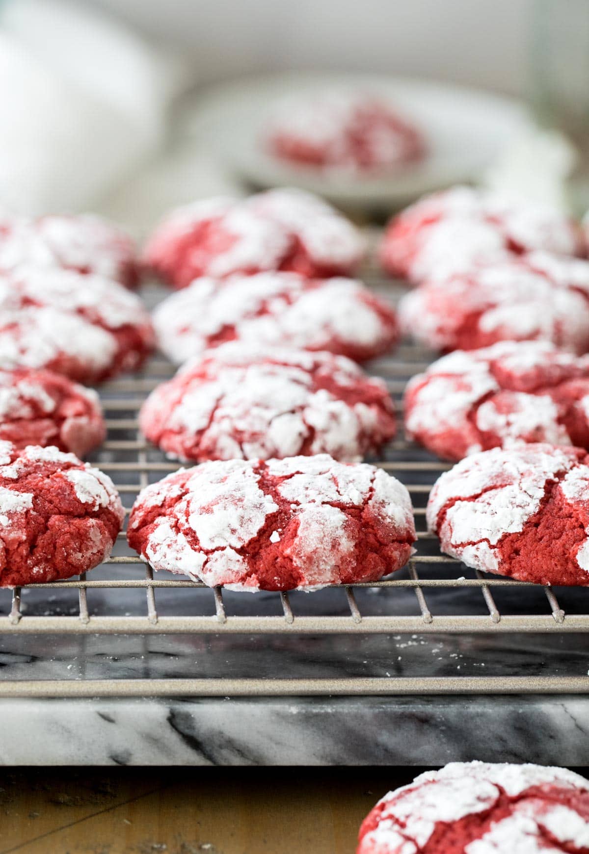 red velvet cookies on cooling rack