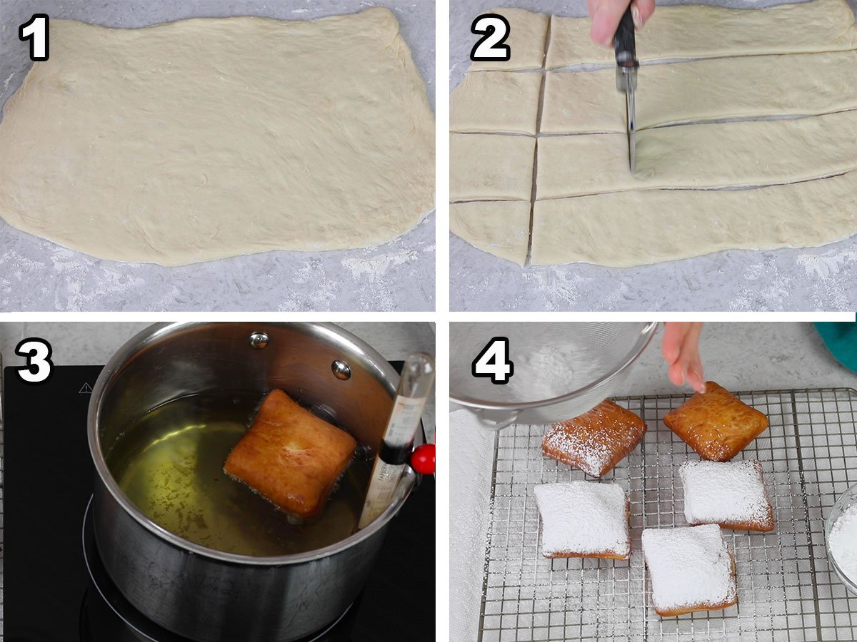 collage showing how to prepare beignet dough