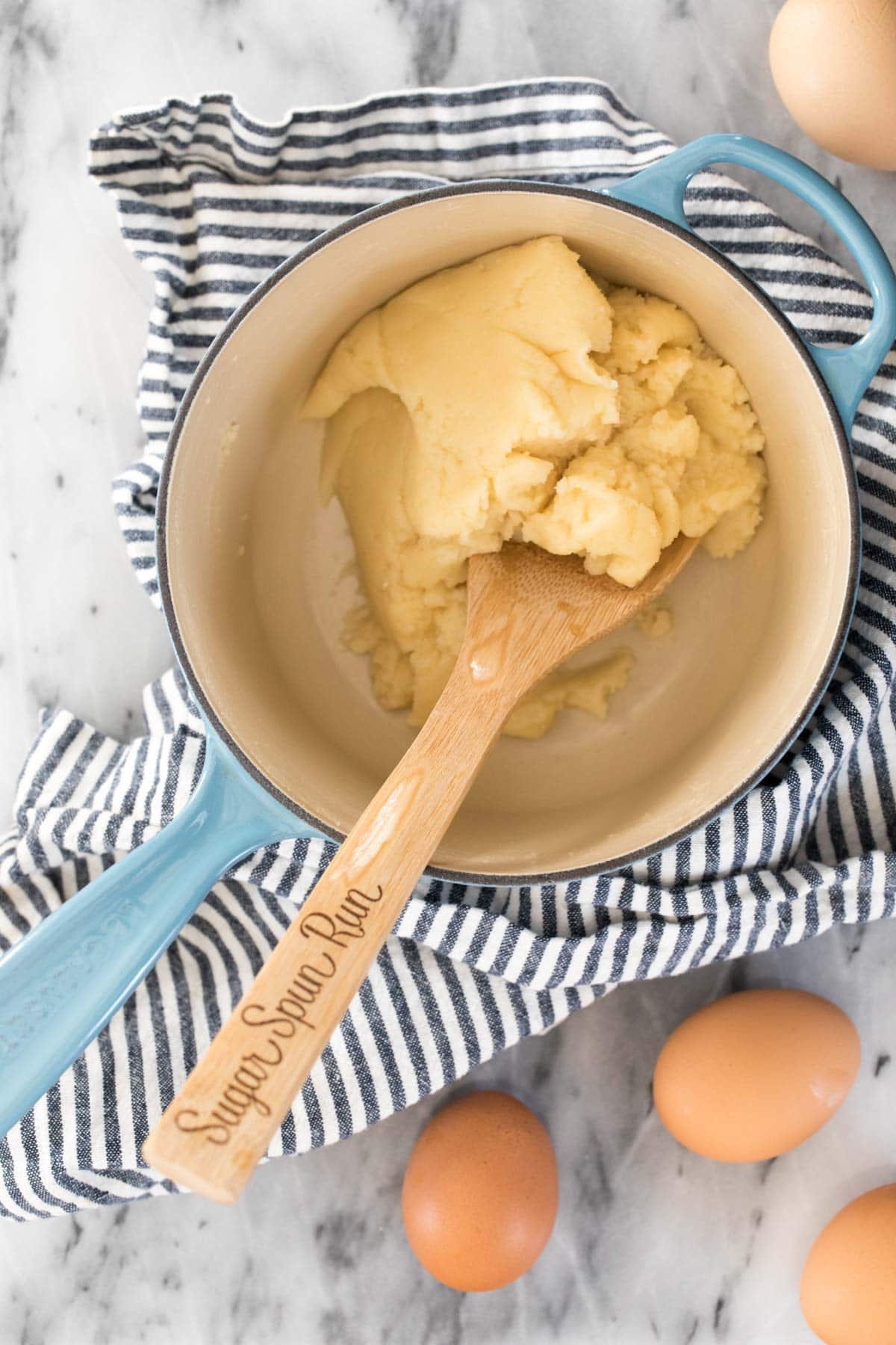 choux pastry batter in saucepan