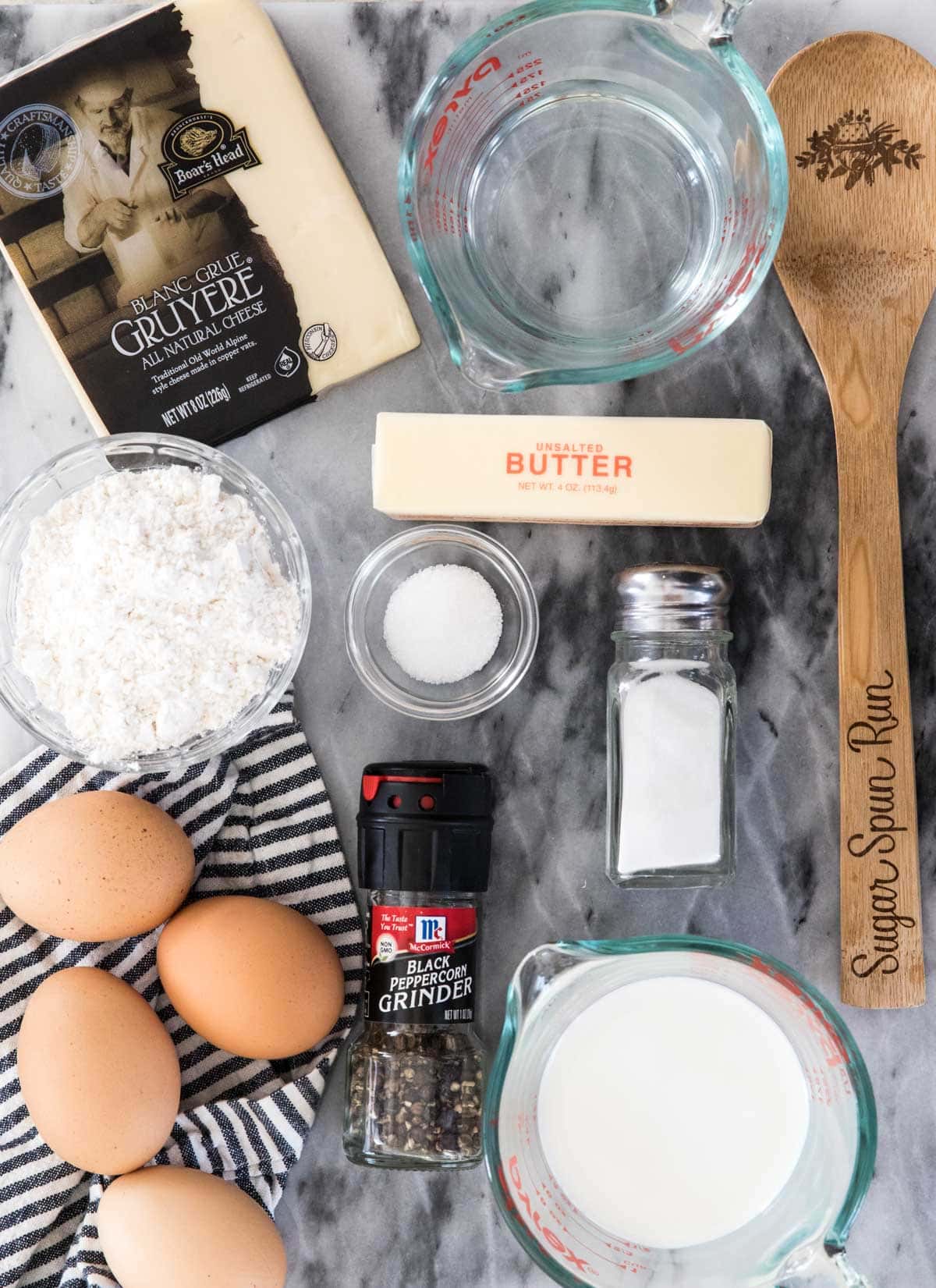 Ingredients to make gougeres