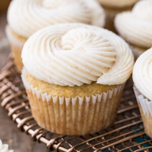 Closeup of frosted banana cupcake