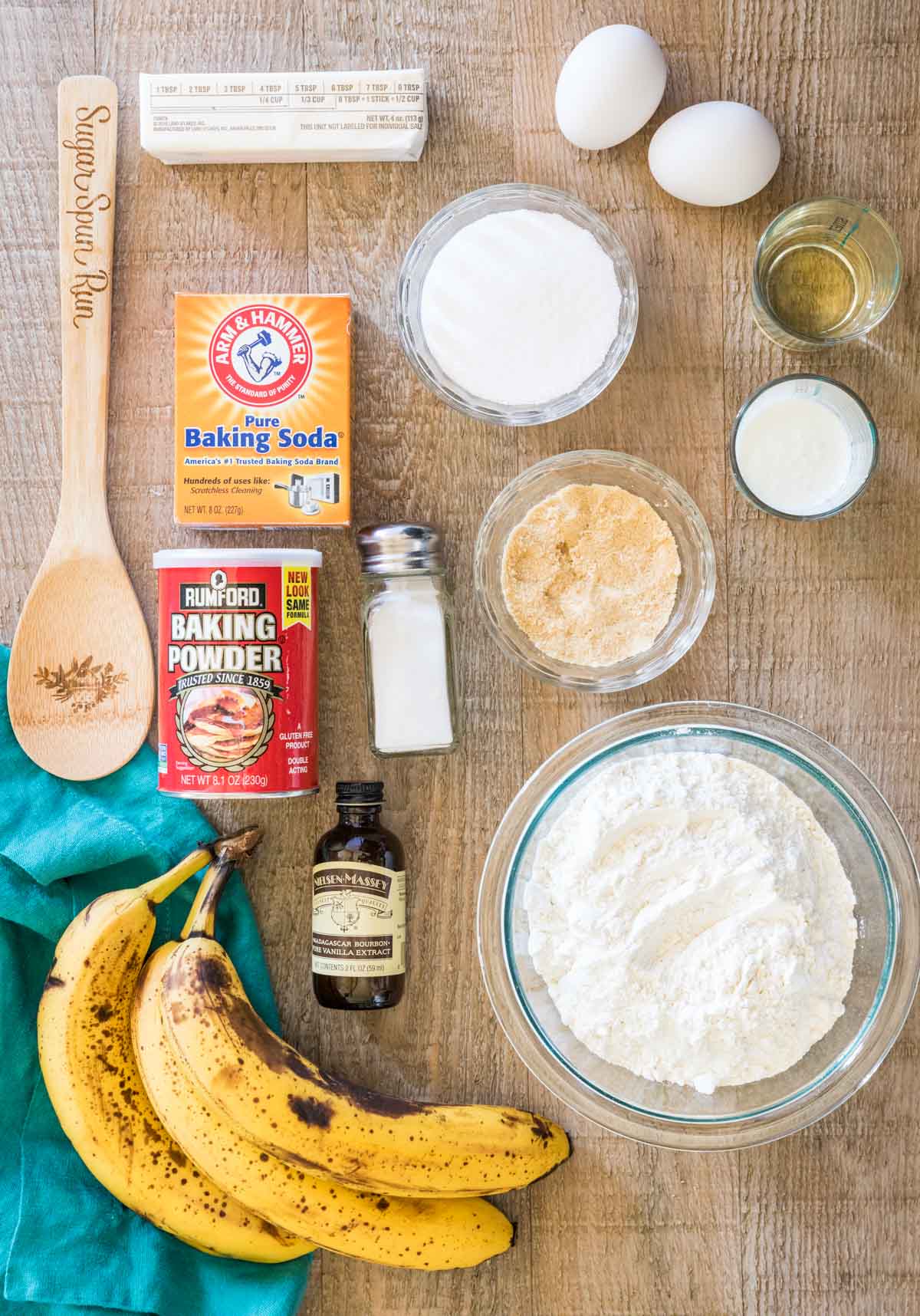 Ingredients for banana cupcakes.