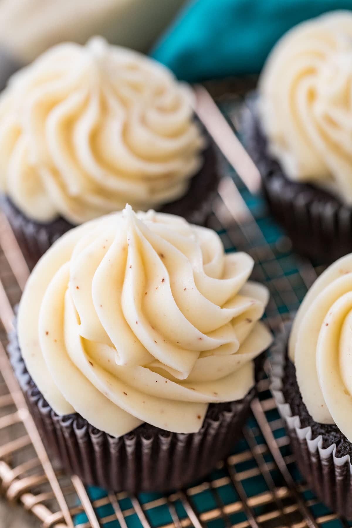 brown butter frosting on chocolate cupcake