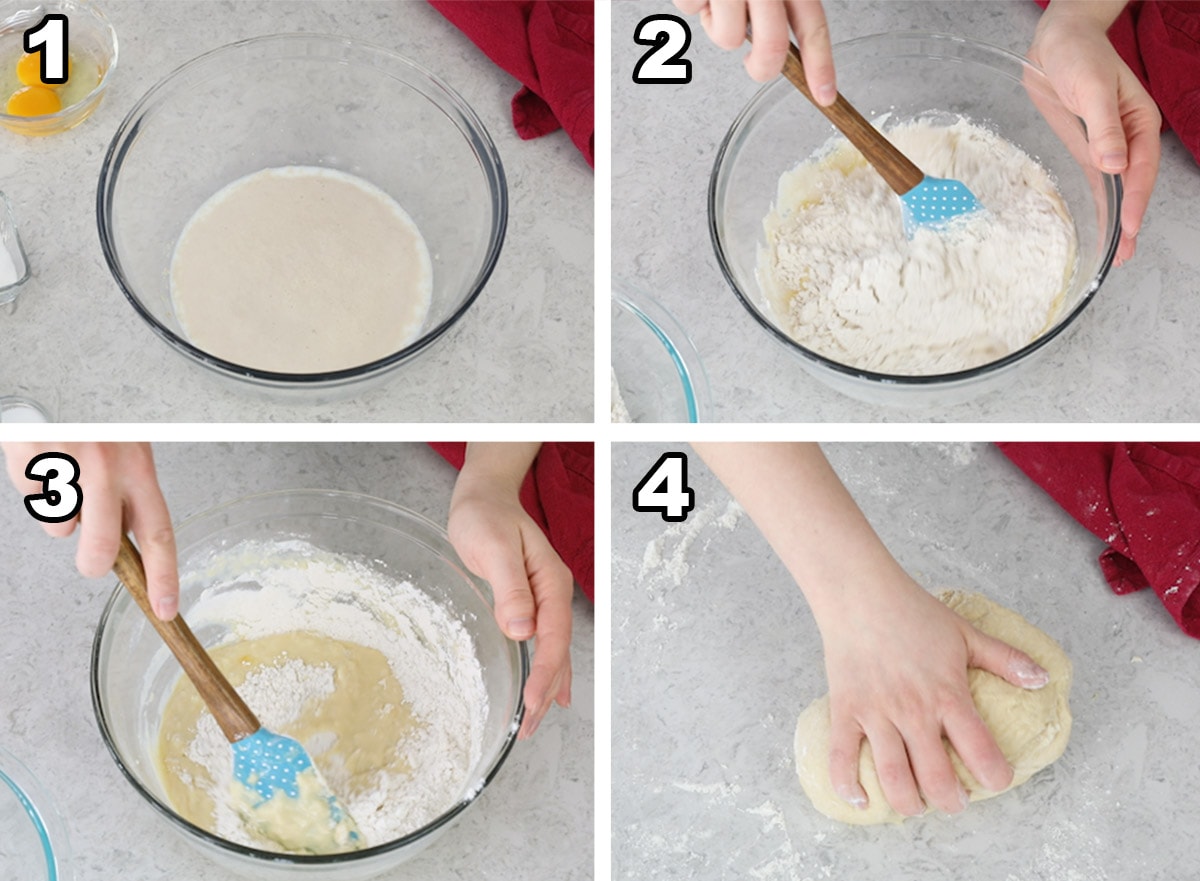 4 step collage showing how to make crescent roll dough