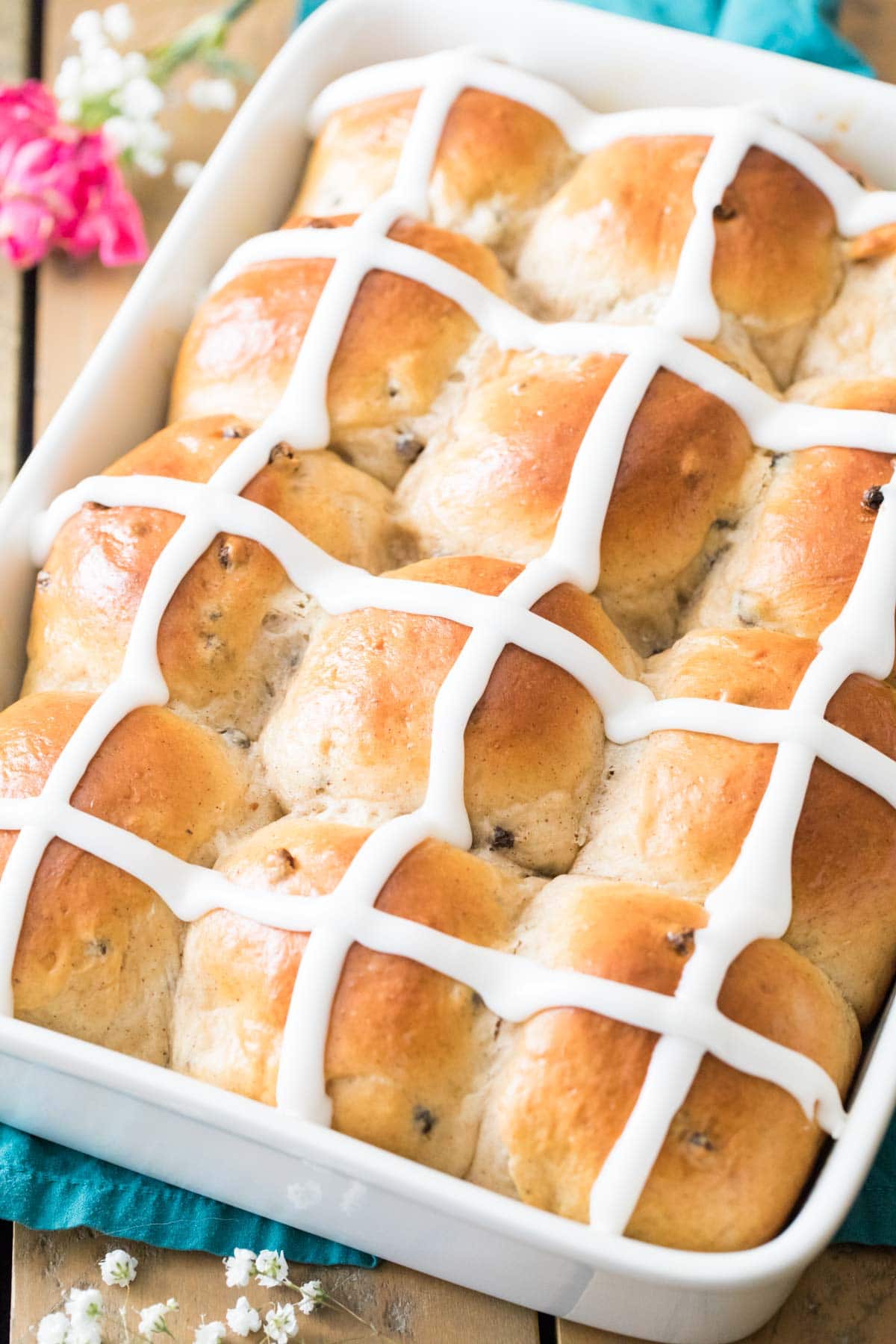 Iced hot cross buns.