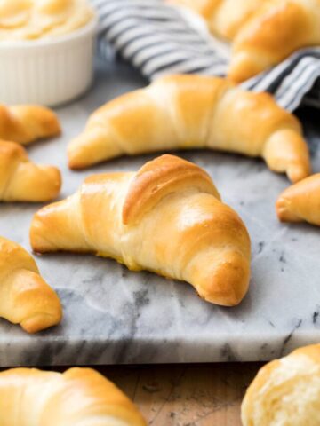 Closeup of perfectly rolled crescent rolls
