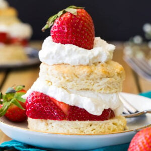 Assembled strawberry shortcake.