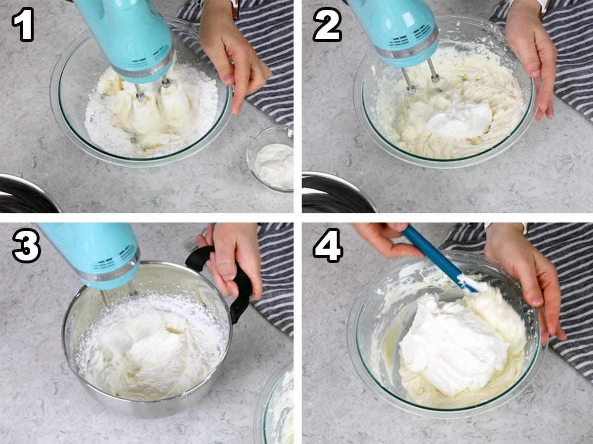 Collage showing steps to making the fruit dip.