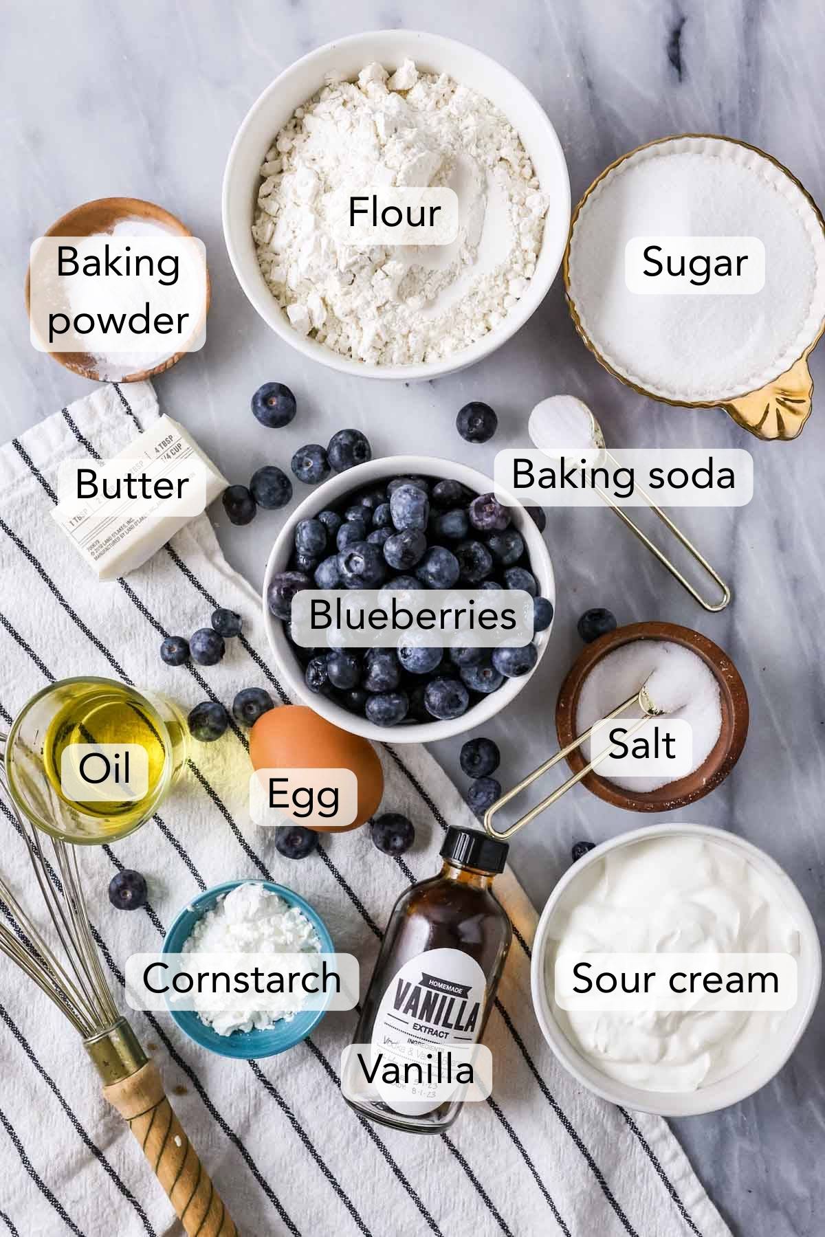 Ingredients for the best blueberry muffin recipe
