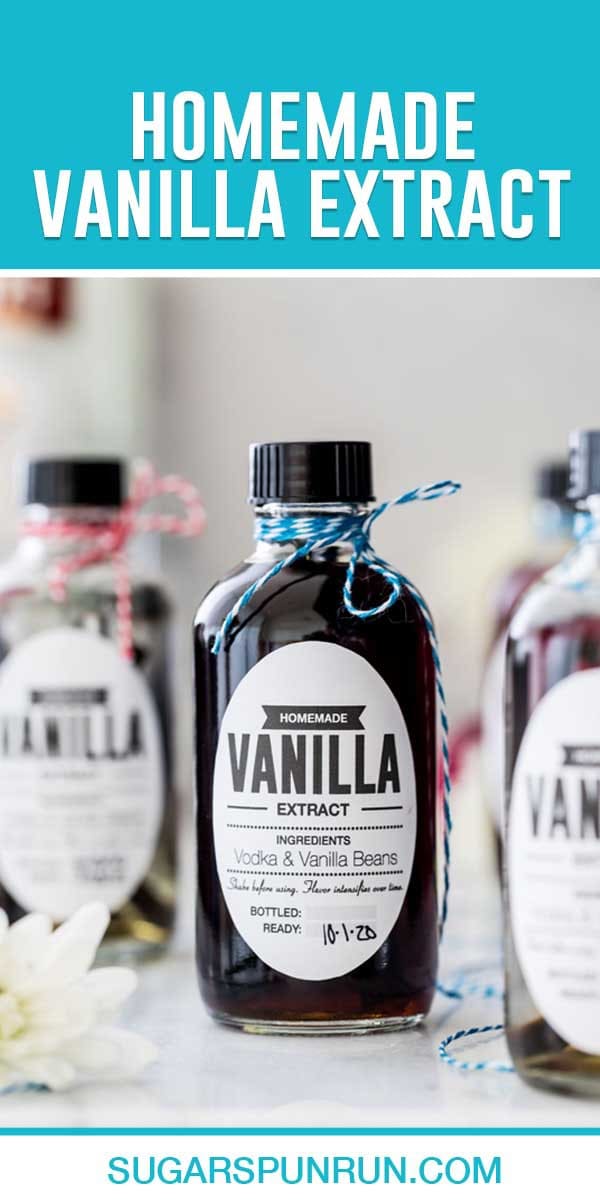 Single image of vanilla extract bottled with teal header bar