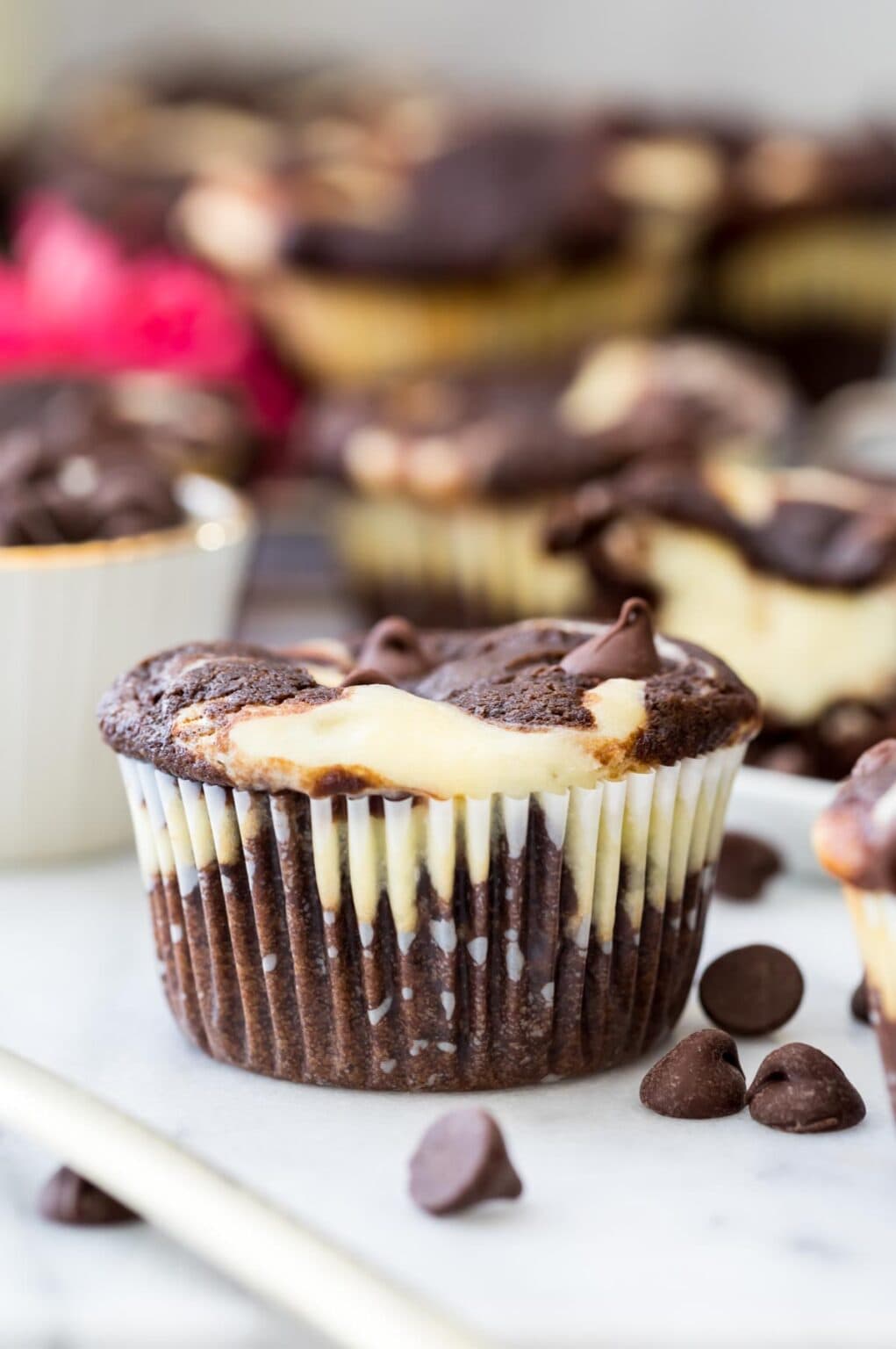 Chocolate Cheesecake Muffins - Sugar Spun Run