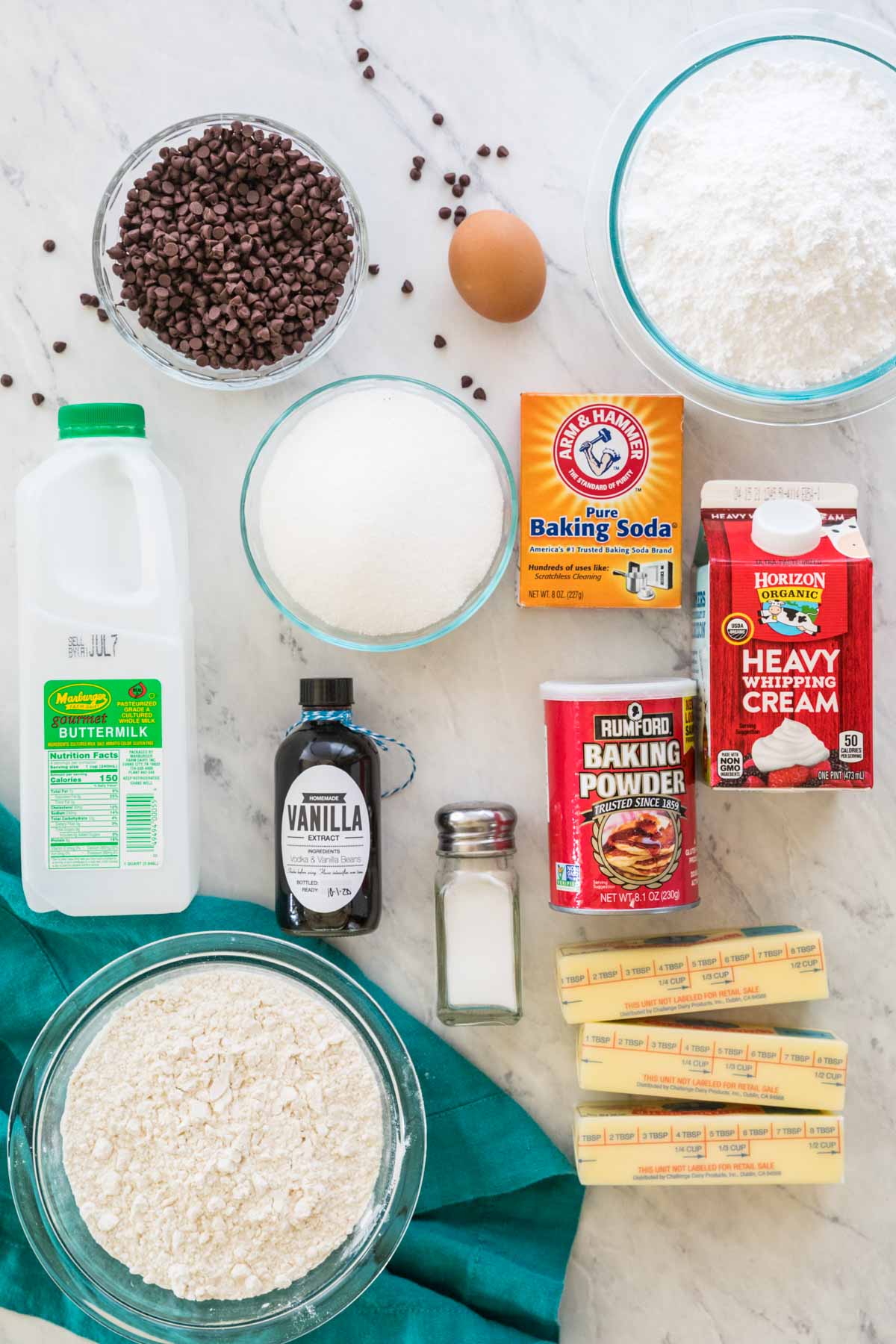 Ingredients for chocolate chip sheet cake