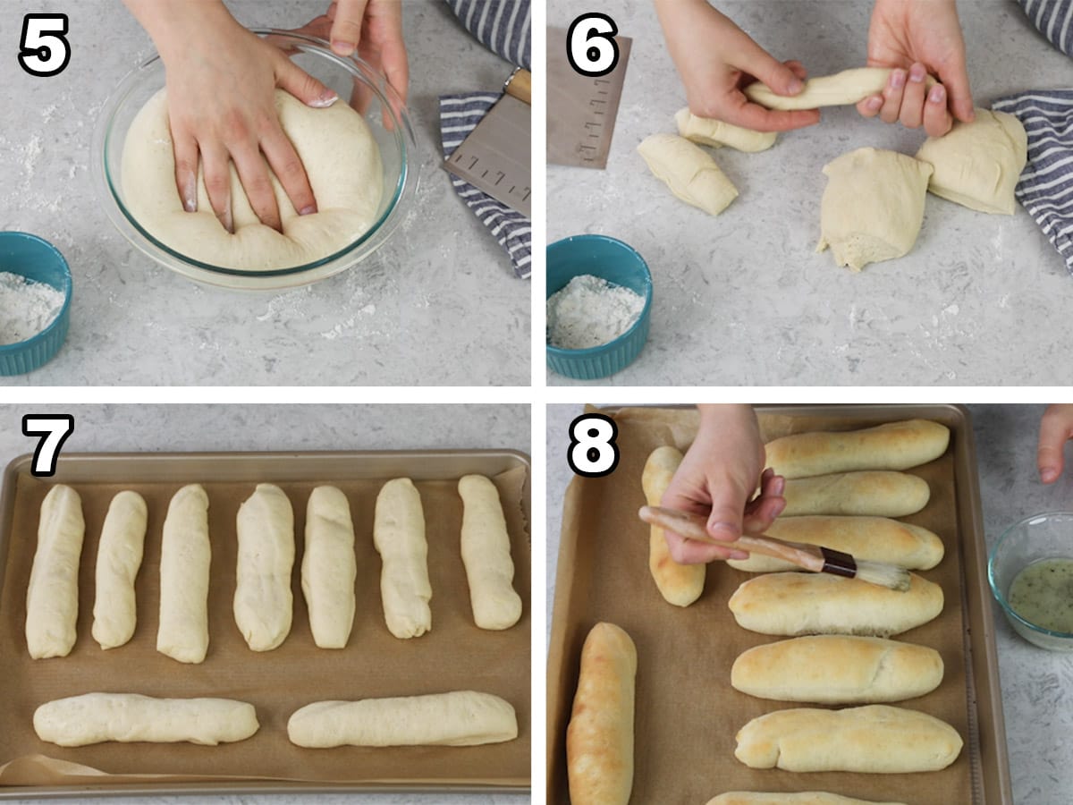 Collage of four photos showing how to make homemade breadsticks