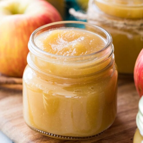 small glass jar of homemade applesauce