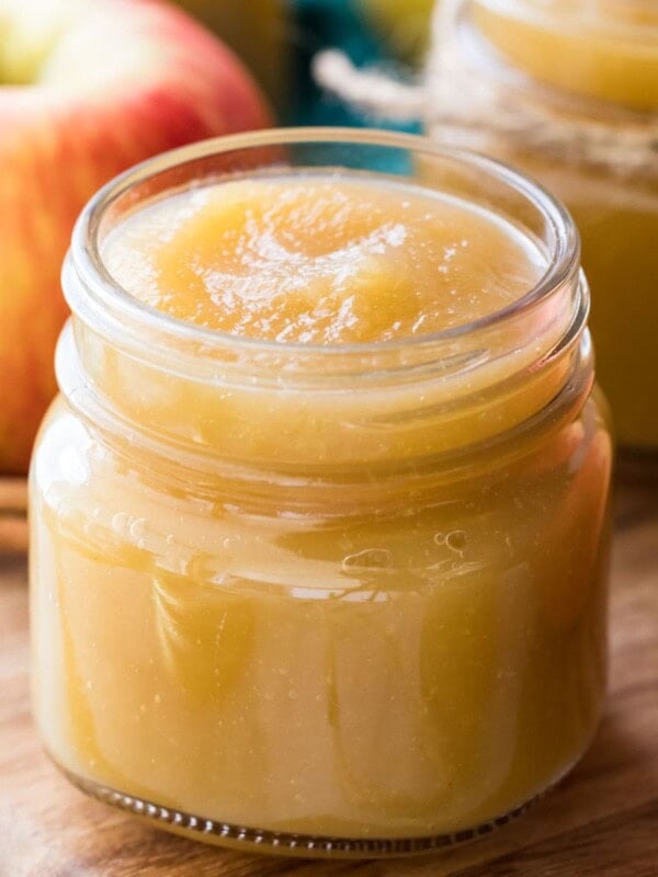 small glass jar of homemade applesauce
