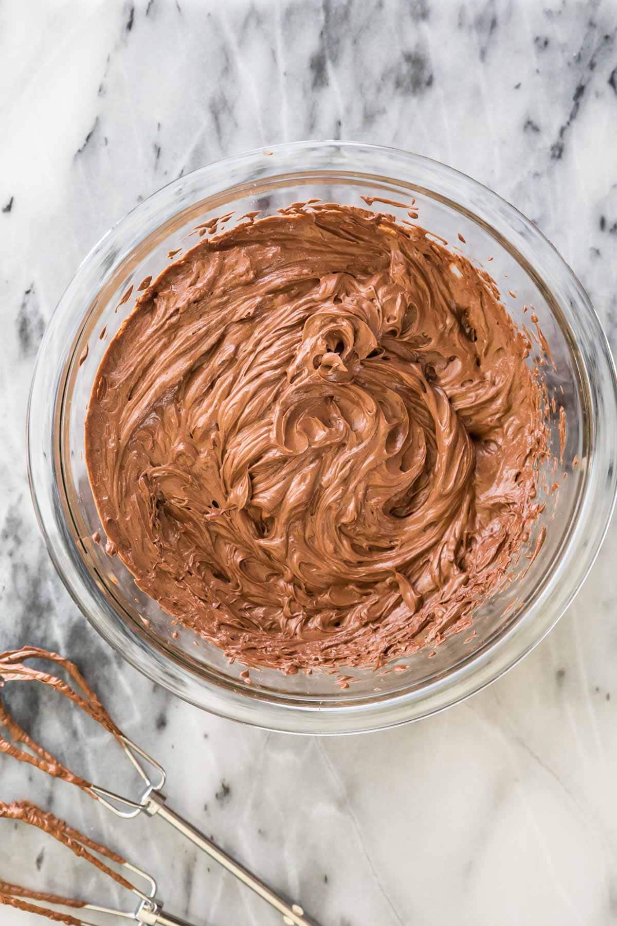 Chocolate ganache whipped to a frosting consistency for ganache frosting