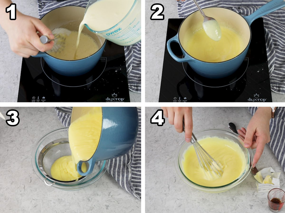 collage of four photos showing how to make pastry cream