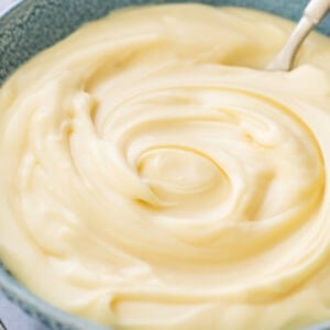 Close-up of thick and creamy pastry cream (Crème Pâtissière)