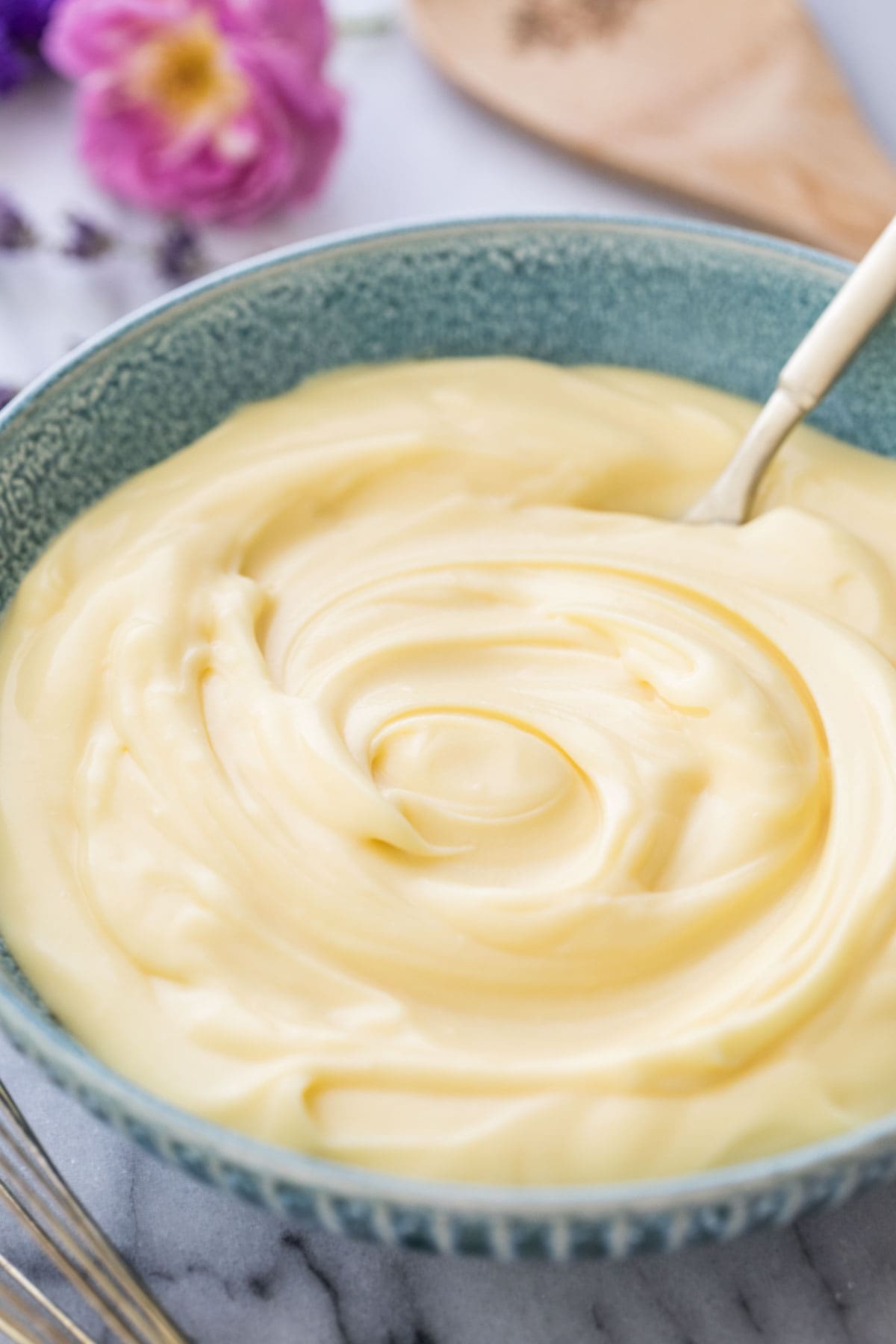 Close-up of thick and creamy pastry cream