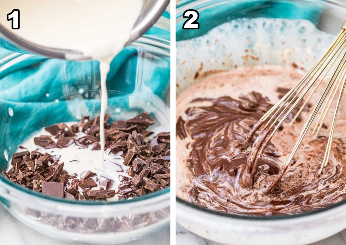 collage of the two step process needed to make chocolate ganache