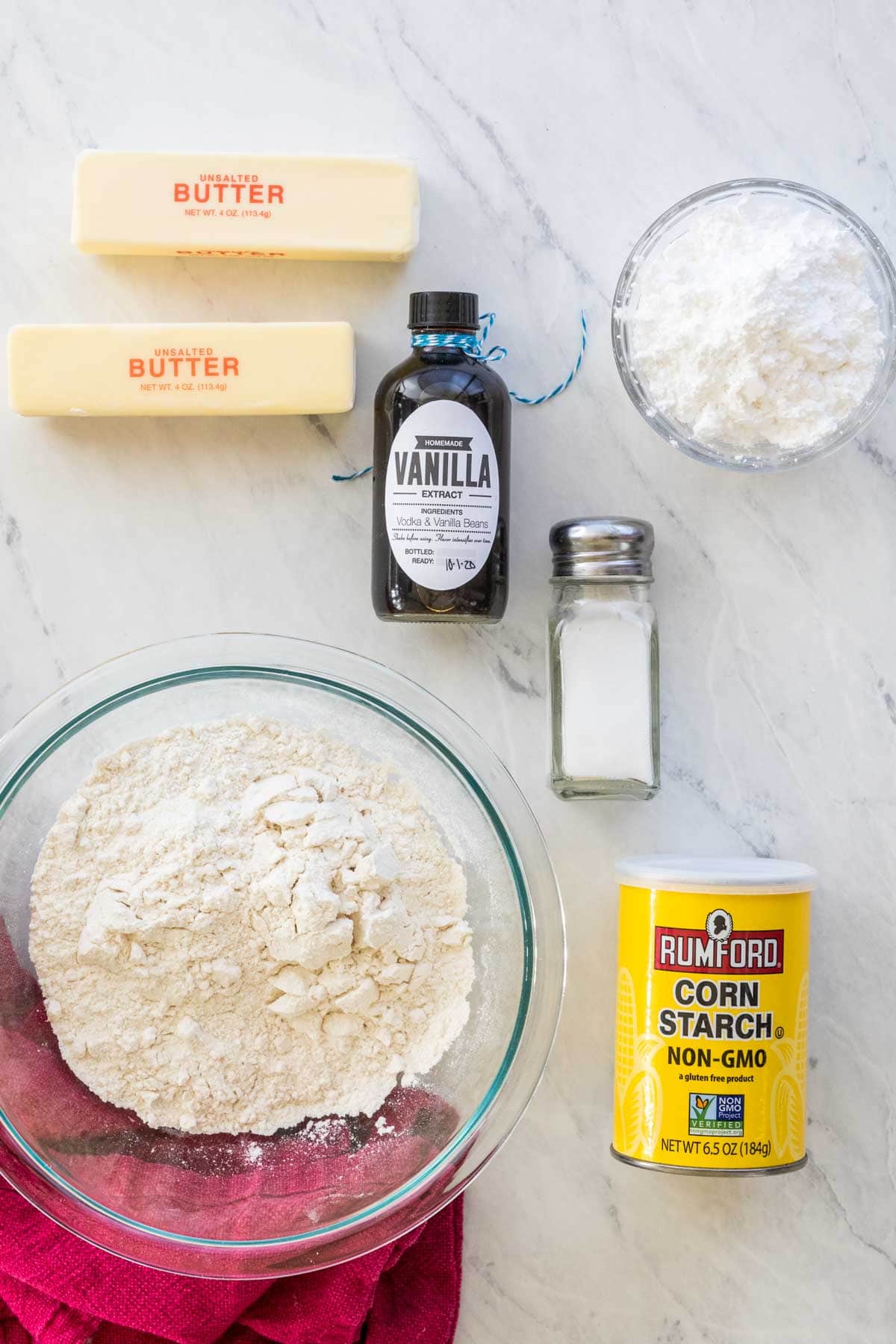 overhead view of ingredients for whipped shortbread