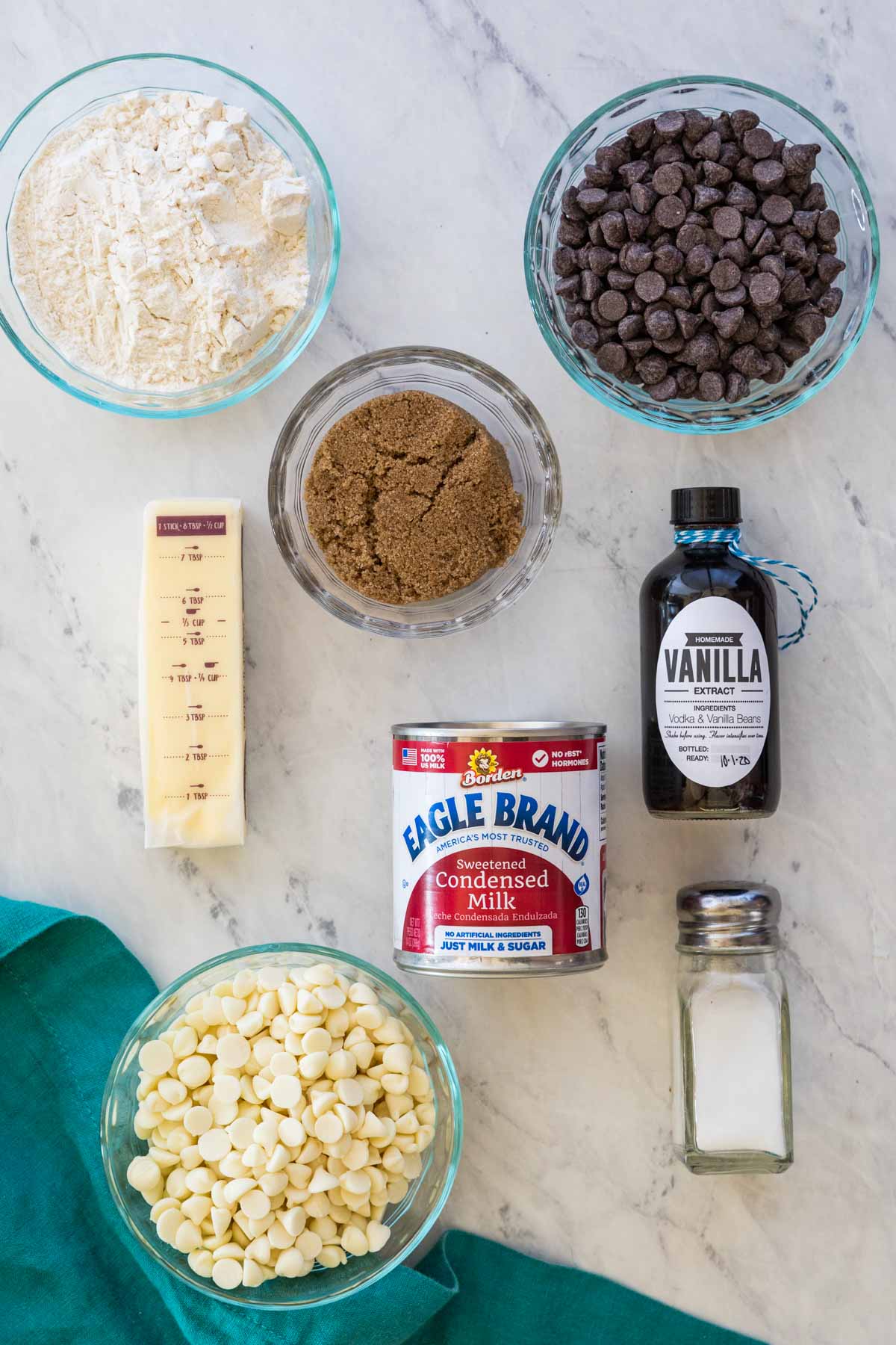 overhead view of ingredients for cookie dough fudge