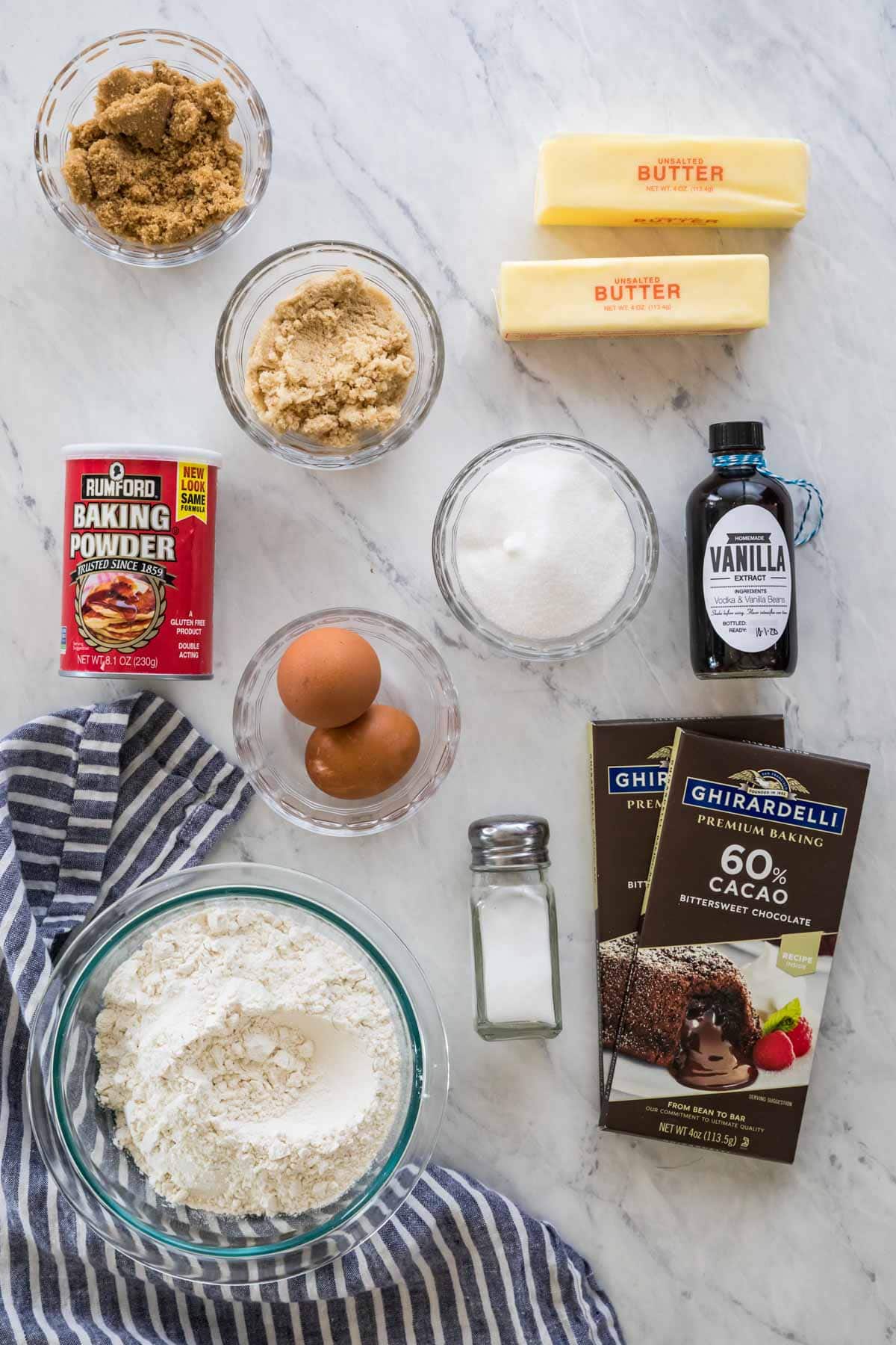 overhead view of ingredients for pizookie