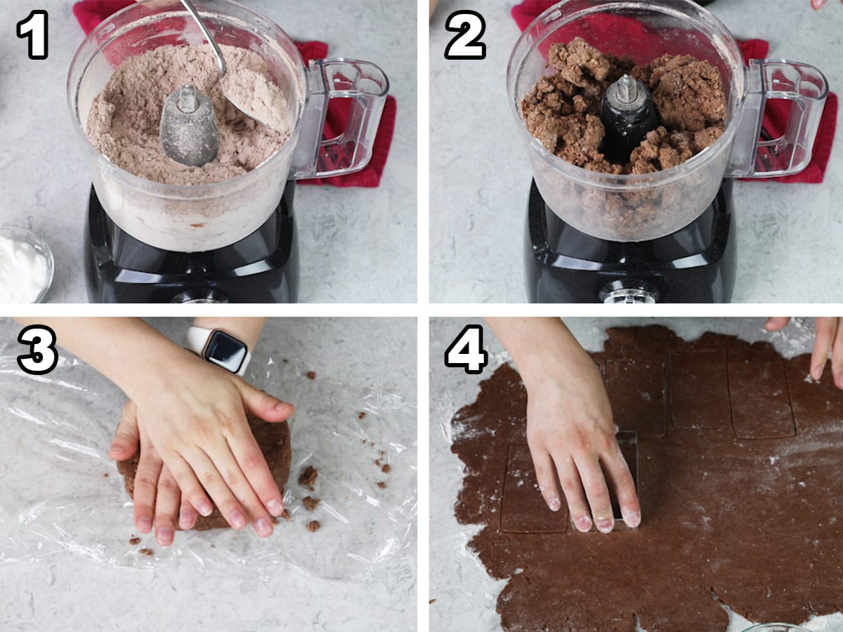 collage of four photos showing how to make dough for chocolate pop tarts