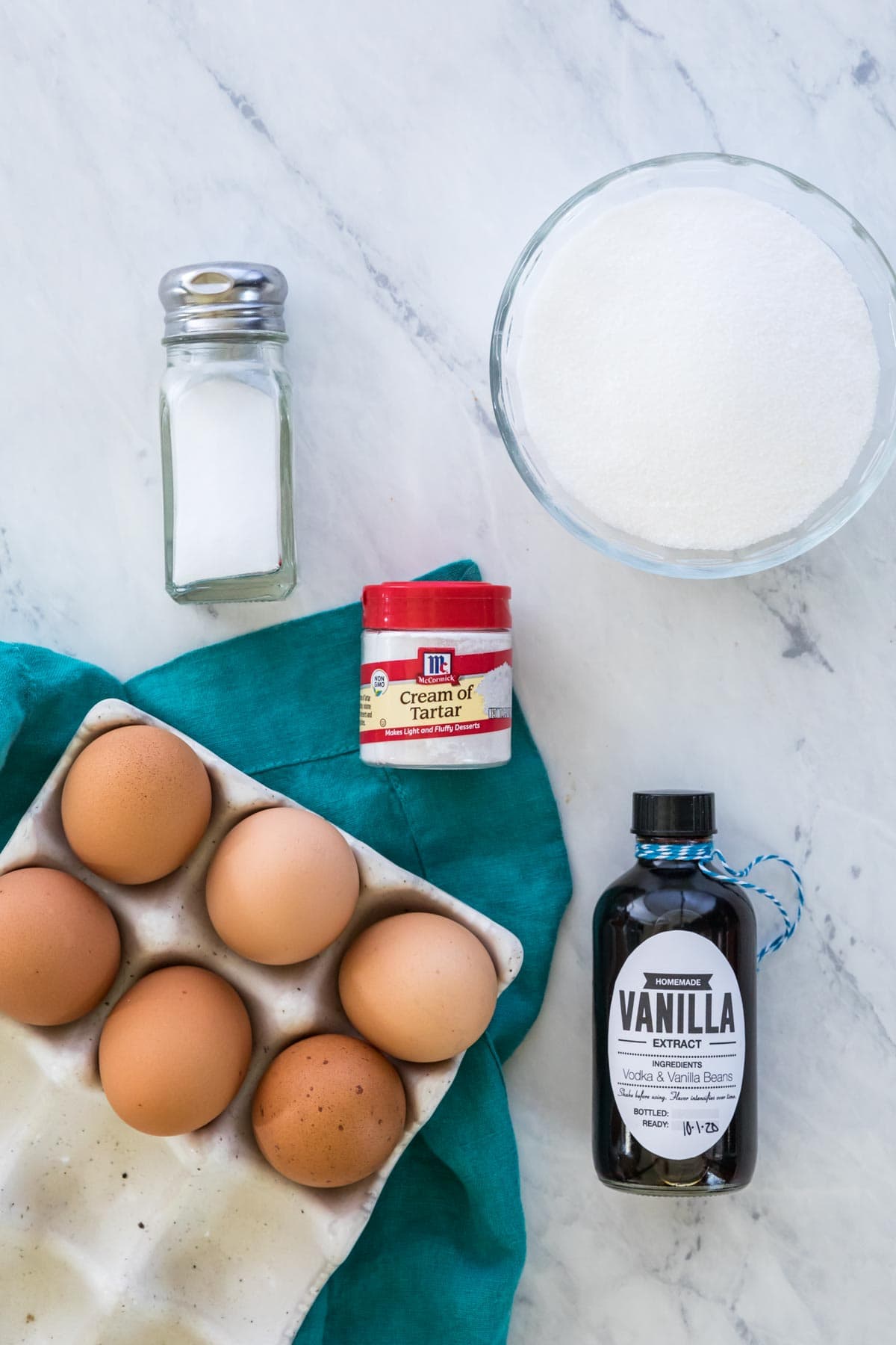 overhead view of ingredients for the marshmallow filling for oatmeal cream pies