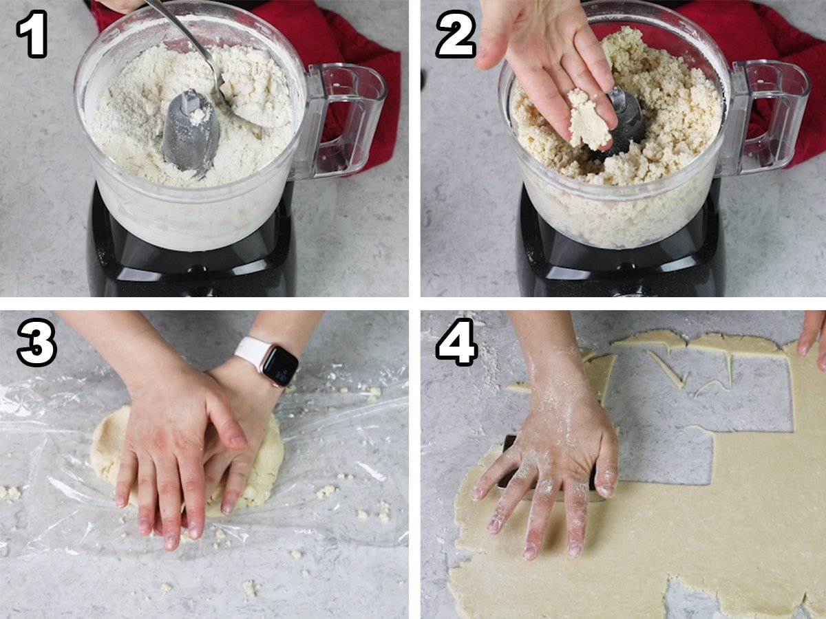 collage of four photos showing how to make the crust for homemade strawberry pop tarts