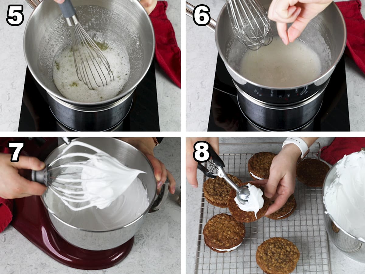 collage of four photos showing how to make the filling for oatmeal cream pies