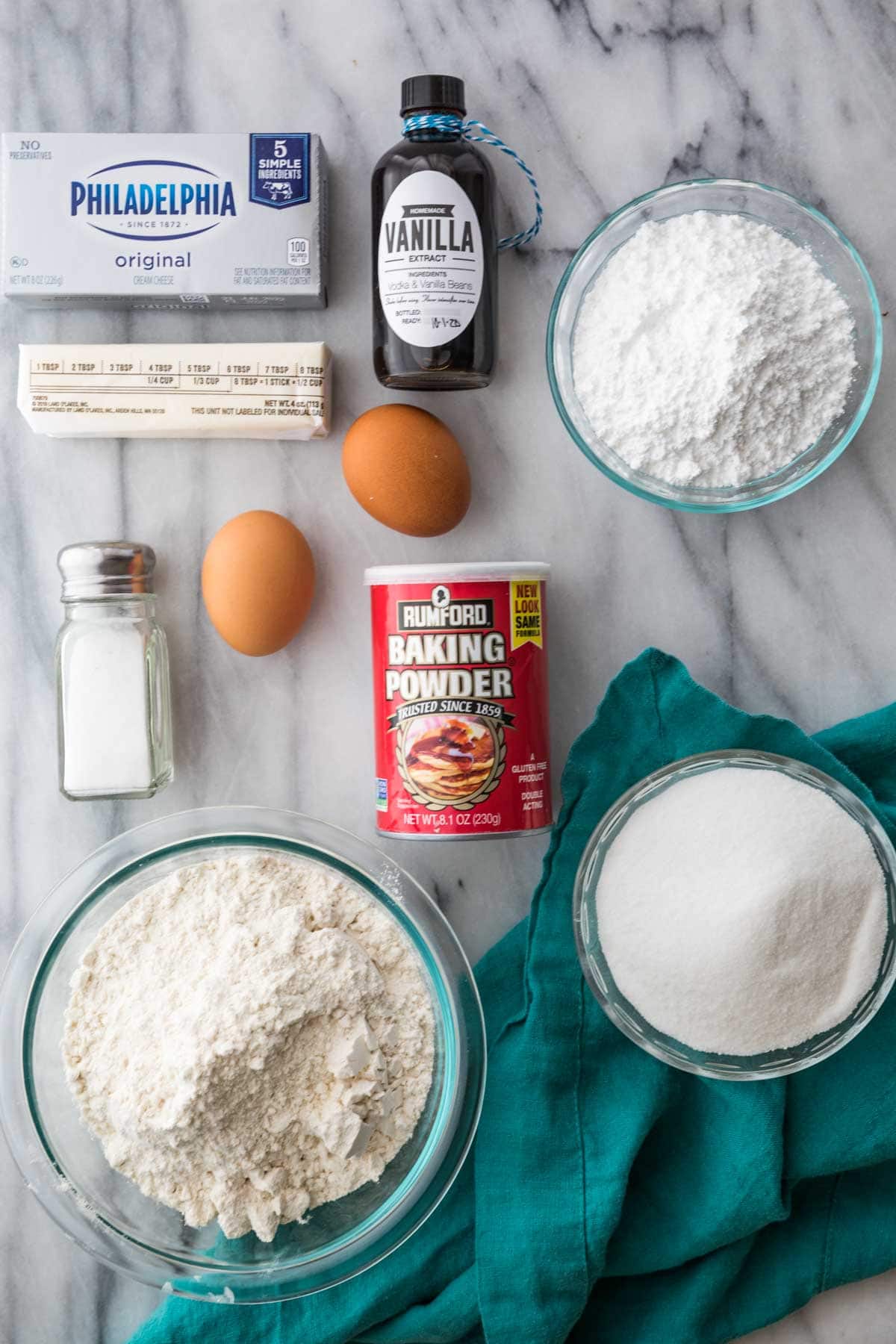 top-down view of ingredients for gooey butter cookies