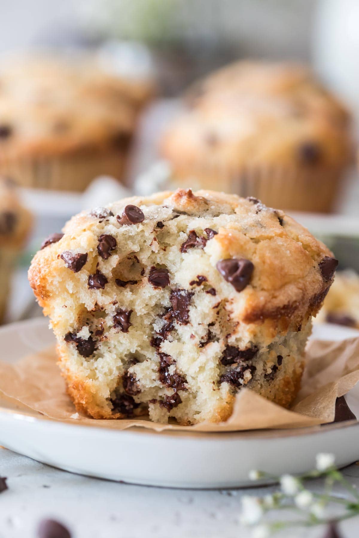 Bakery Style Chocolate Chip Muffins - Sugar Spun Run