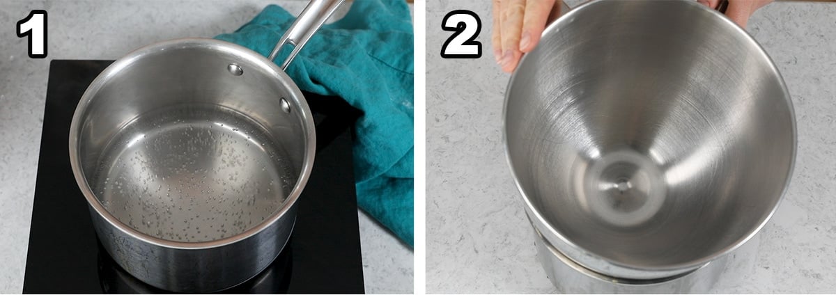 collage of two photos showing how to prepare a double boiler