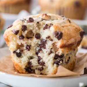 interior of a fluffy chocolate chip muffin