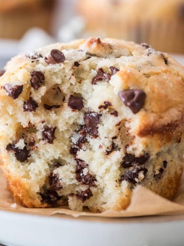 interior of a fluffy chocolate chip muffin