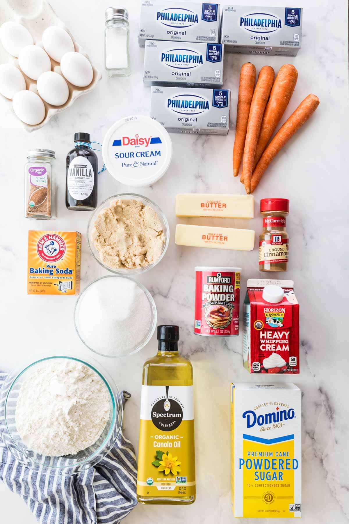 overhead view of ingredients for carrot cake cheesecake