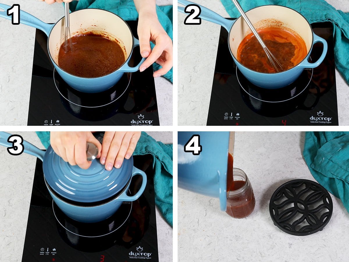 collage of four photos showing how to make barbecue sauce