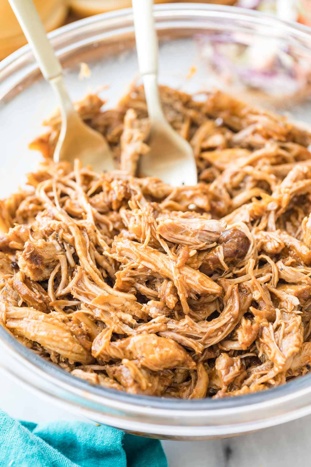pulled pork after being shredded with two forks