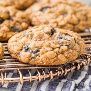 oatmeal raisin cookie on a metal cooling rack